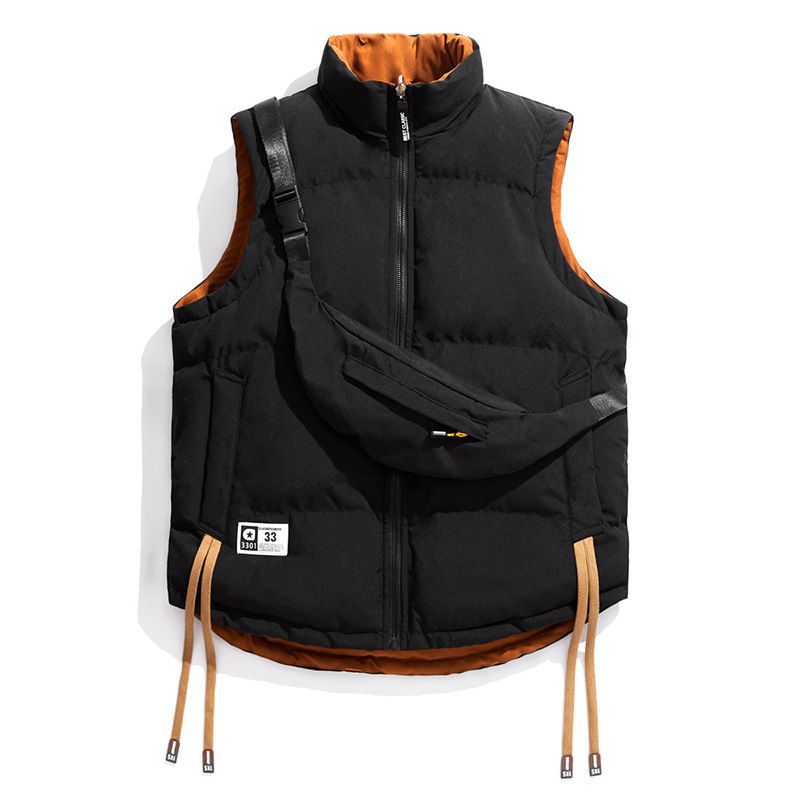 Gilet imbottito reversibile da uomo – Gilet invernale trapuntato con cerniera per taglie forti e alte | Misto cotone-poliestere a doppia vestibilità | Vestibilità oversize con tasche laterali_voghion.com