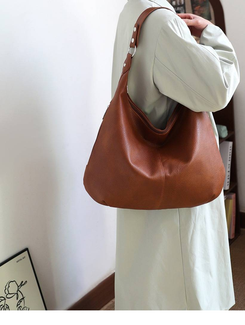 Vintage-Tragetasche aus gewachstem Leder für Damen – große PU-Umhängetasche mit Reißverschluss (Schwarz/Grau/Burgunderrot/Blau/Dunkelgrün/Braun)_voghion.com