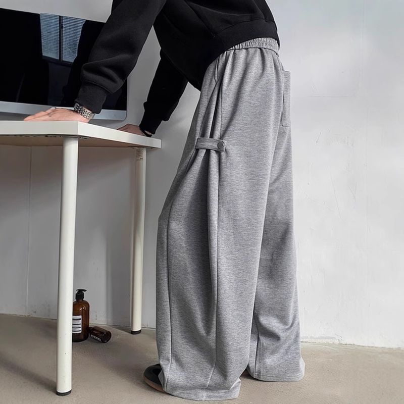 Men’s High-Quality Gray Wide-Leg Sweatpants – Drop Cuff Joggers With Drawstring Waist, Relaxed Fit Polyester Blend For Casual & Streetwear (M-3XL)_voghion.com