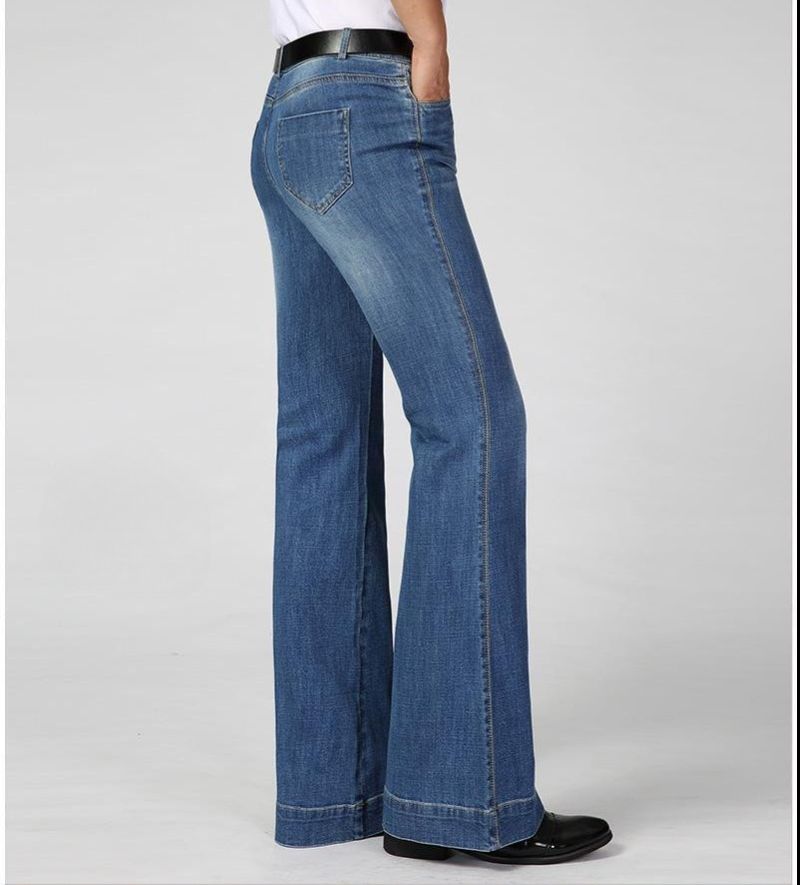 Jean évasé rétro pour homme – Pantalon bootcut en coton mélangé légèrement extensible (26-40) – Pantalon taille haute vintage à pattes d'éléphant pour le disco et le streetwear_voghion.com