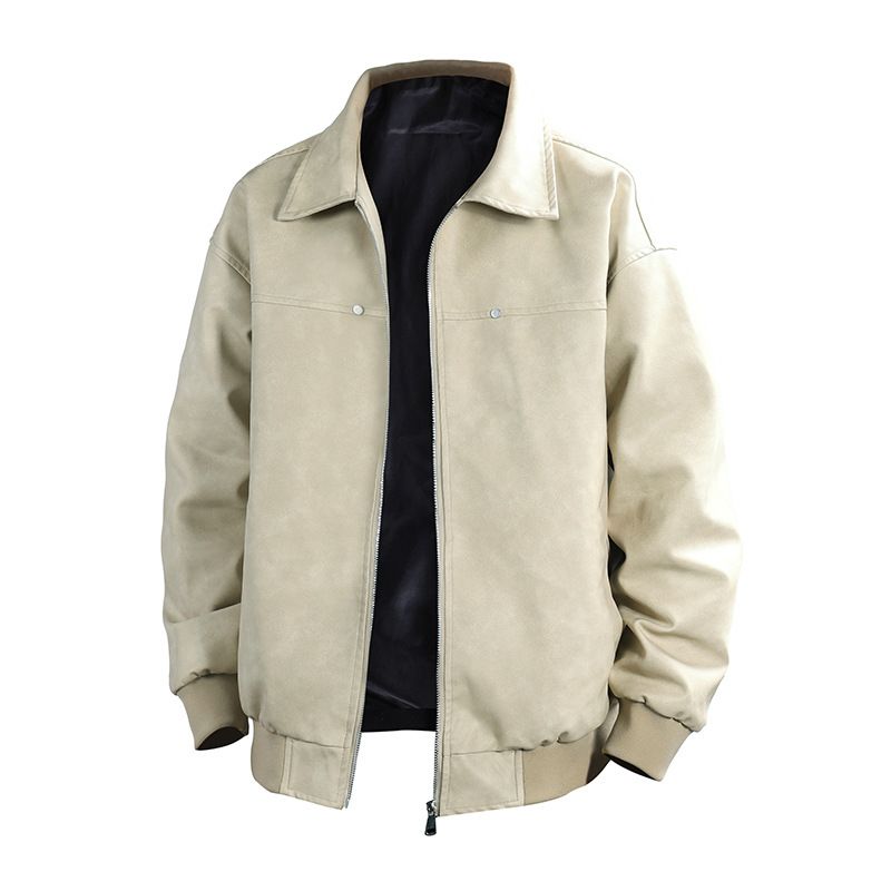 Herren Vintage Cord Lederjacke – Slim Fit Retro Bomber mit Stehkragen und Reißverschlusstaschen (Schwarz/Beige/Braun, M-3XL)_voghion.com
