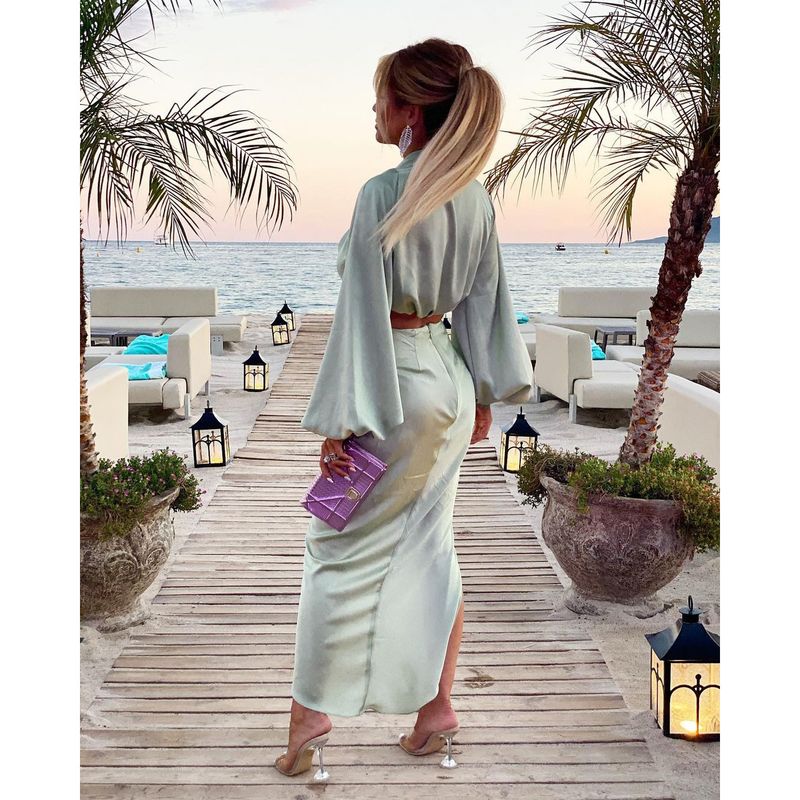 Costume jupe style vacances décontracté pour femmes, ensemble deux pièces INS à manches longues et fente, nouvelle collection été_voghion.com