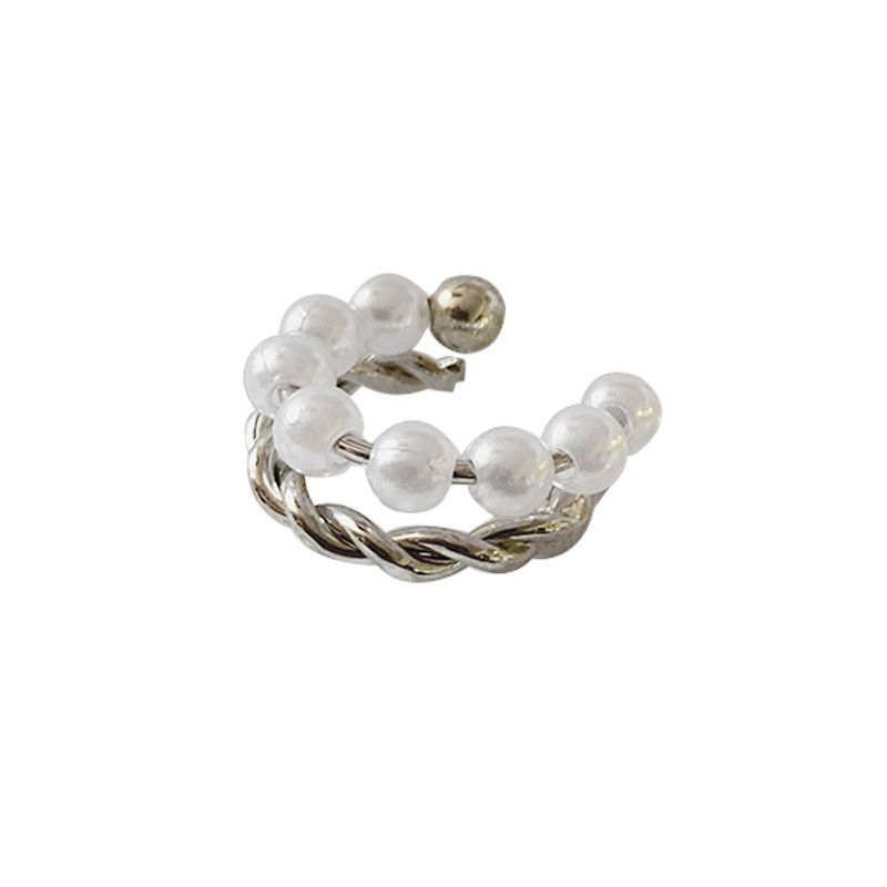 Manchette à double couche de perles françaises, version coréenne, style minimaliste et cool, sans piercing d'oreille._voghion.com