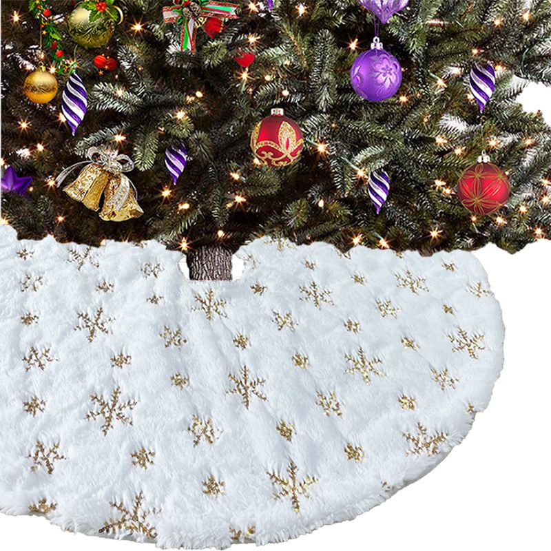Elegant Glitter Christmas Tree Skirt With Snowflake & Faux Fur Trim – 90cm & 120cm Options In Gold & Silver_voghion.com