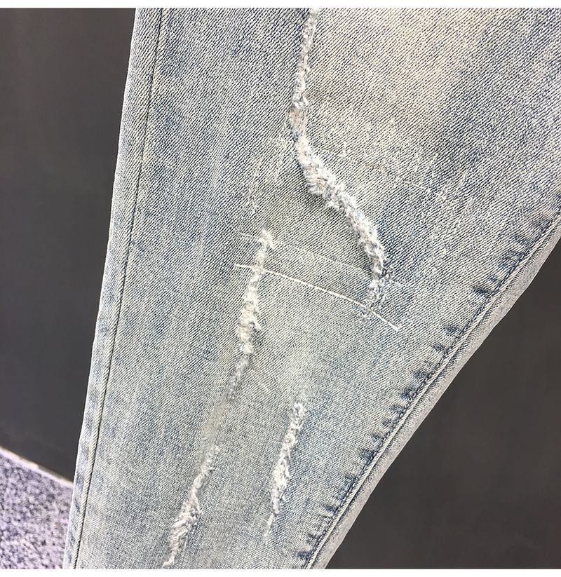 Herrkläder Sommar Kraftig Tvättning Retro Slitna Rivna Jeans Herr Trendiga Märkes Snygga Skrapade Slim Fit Skinny Niopunktsbyxor_voghion.com