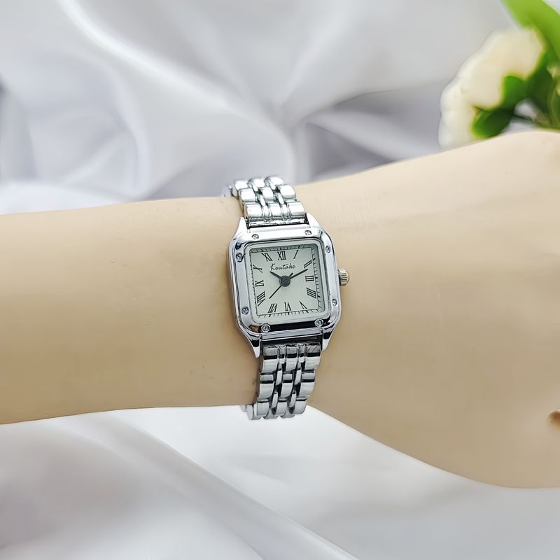 Compact, veelzijdig dameshorloge met stalen band, modieus klassiek, klein vierkant quartzhorloge met vlindersluiting_voghion.com