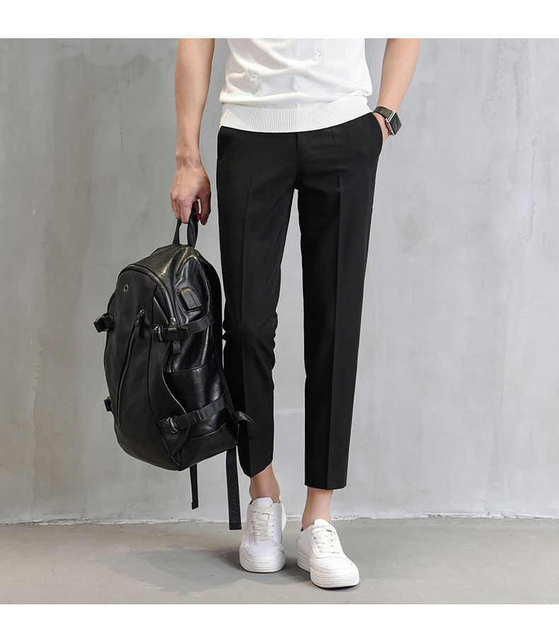 Men's Clothing Drape Trousers Nine Point Slim Summer Khaki Trousers Trendy Slim Fit Suit Straight Casual Trousers_voghion.com