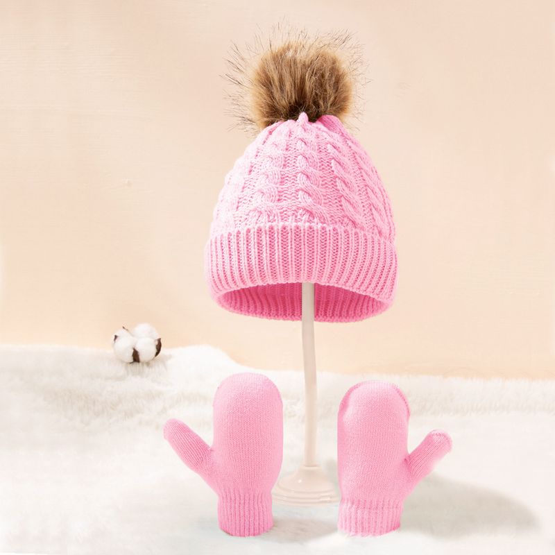 Baby clothing wool monochrome twist warm children's hat scarf gloves two or three sets_voghion.com