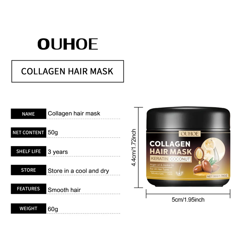 Kollagen Hårmaske Reparation Skader Tørt kruset hår Keratinbehandling Blødt Udjævning Skinnende Dybt Fugtgivende krøllet hårplejeprodukt_voghion.com