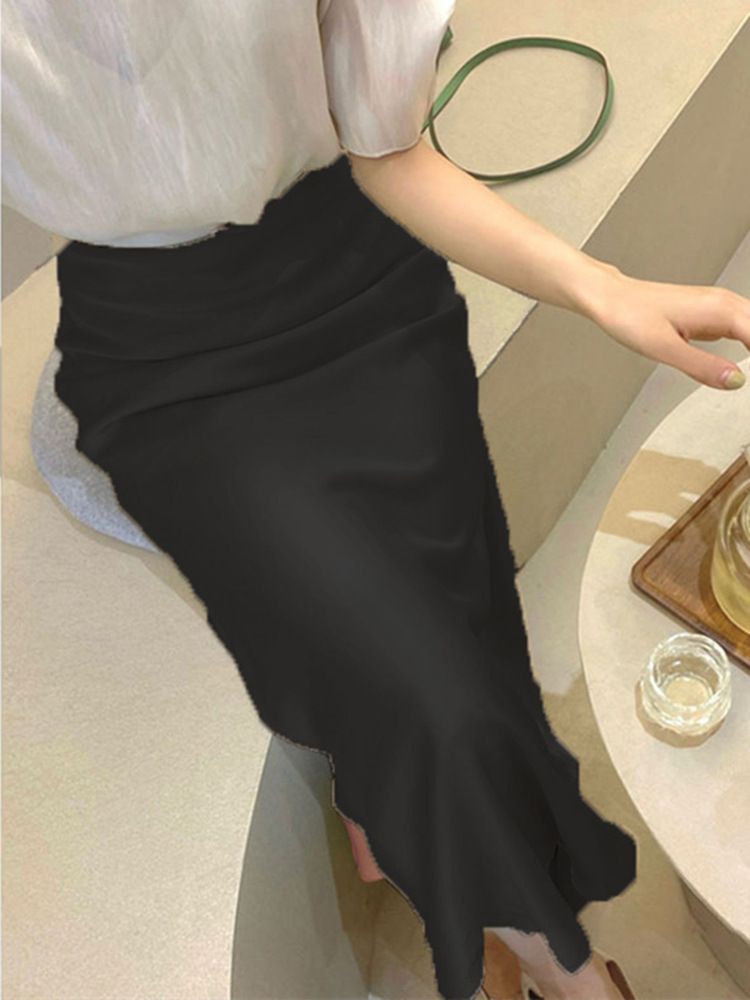 Falda de satén de acetato para mujer en verano, diseño fino, cintura alta, con cola de pez, suave seda helada francesa brillante._voghion.com