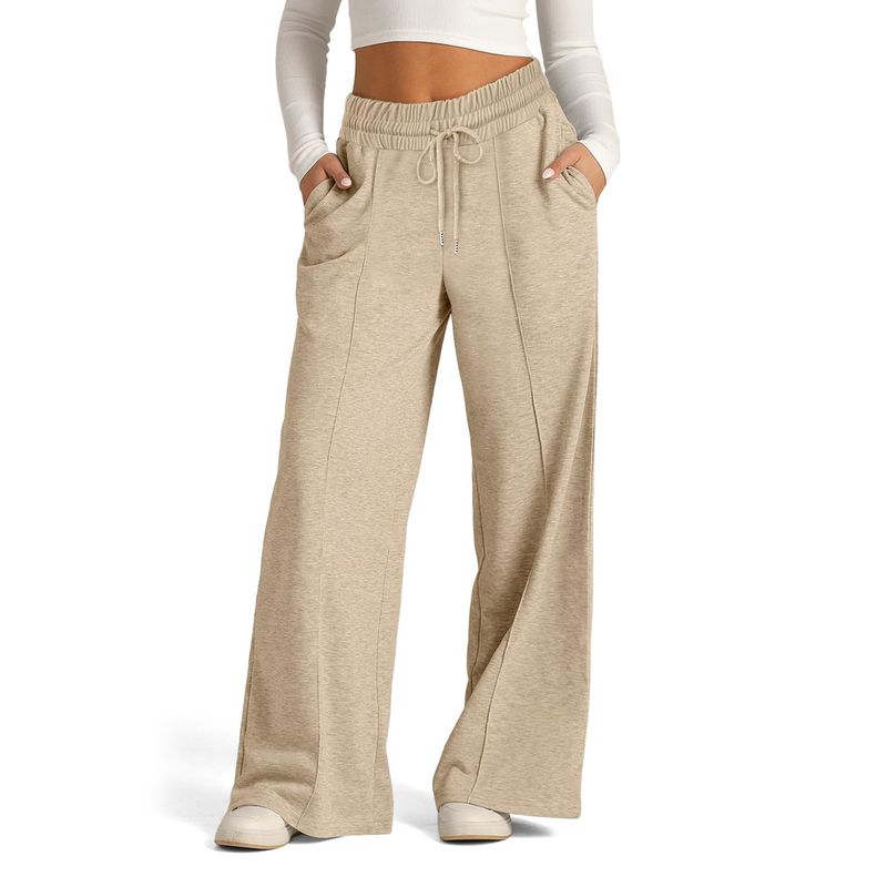 Vêtements pour femmes commerce électronique pantalons décontractés à jambe large à la mode avec cordon de serrage à la taille de couleur unie pour femmes_voghion.com