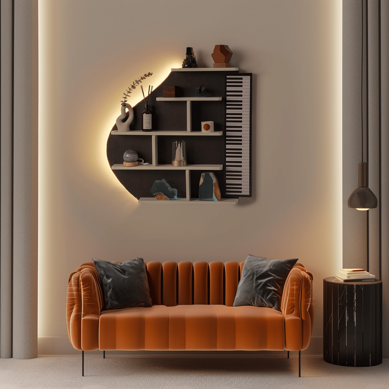 Piano Wall Shelf, Decorative Bookshelf With LED Light_voghion.com