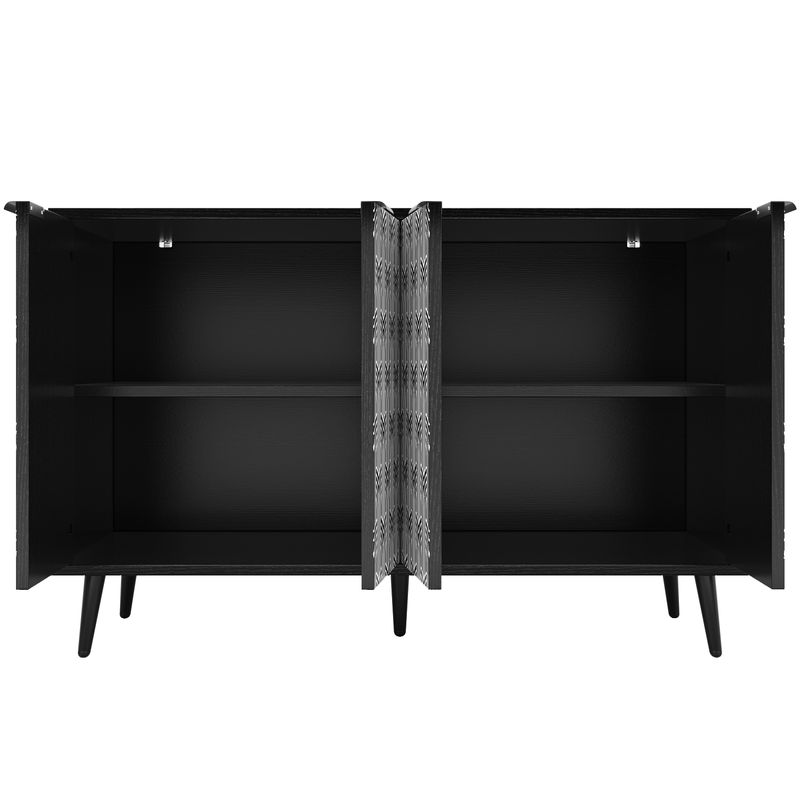 Esszimmerschrank Schwarz 120x78cm Mit Fischgrätenmuster, Geschnitzte Tür_voghion.com
