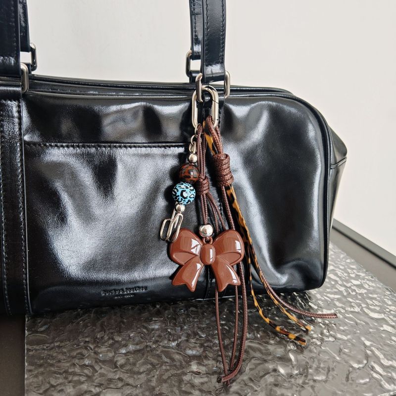 Red Bow Tie Bag Pendant, Braided Rope Keychain_voghion.com