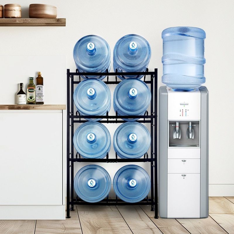 Supporto nero per bottiglie a due livelli, brocca d'acqua, 8 bottiglie, fila 4 per rastrelliera per acqua_voghion.com