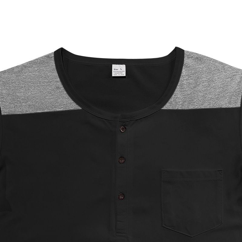 2024 Sommer Herren Button-Up T-Shirt Color Block Thin Henry Kurzarm Top für Männer_voghion.com