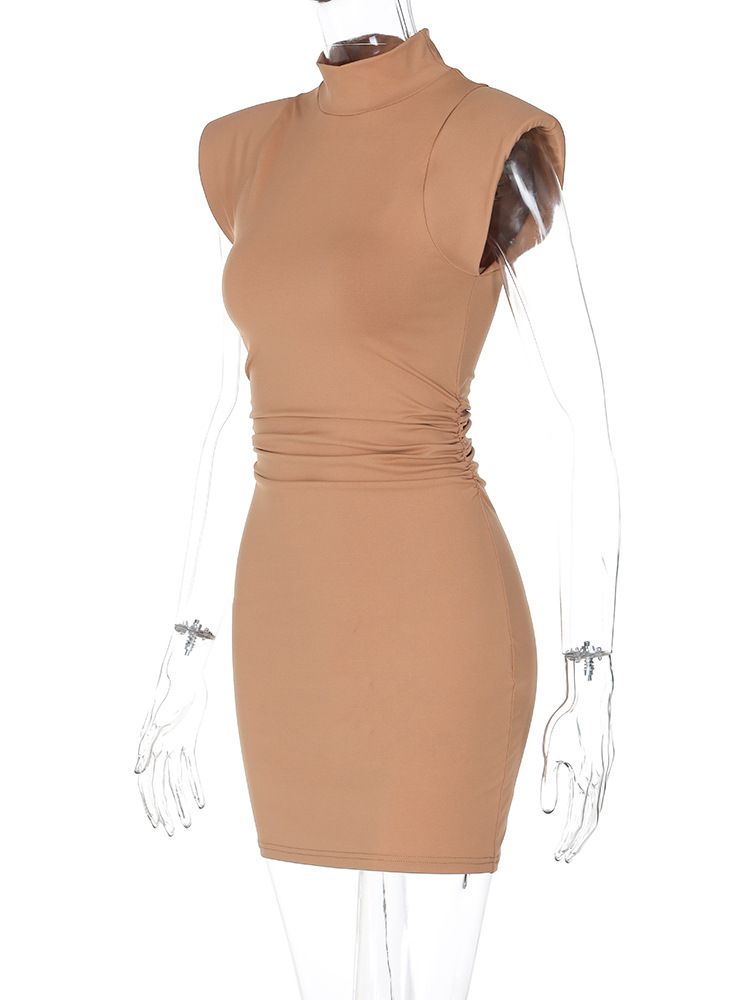 Women's clothing 2024 summer new product fashionable solid color slim fit sleeveless high neck hip hing dress wholesale_voghion.com
