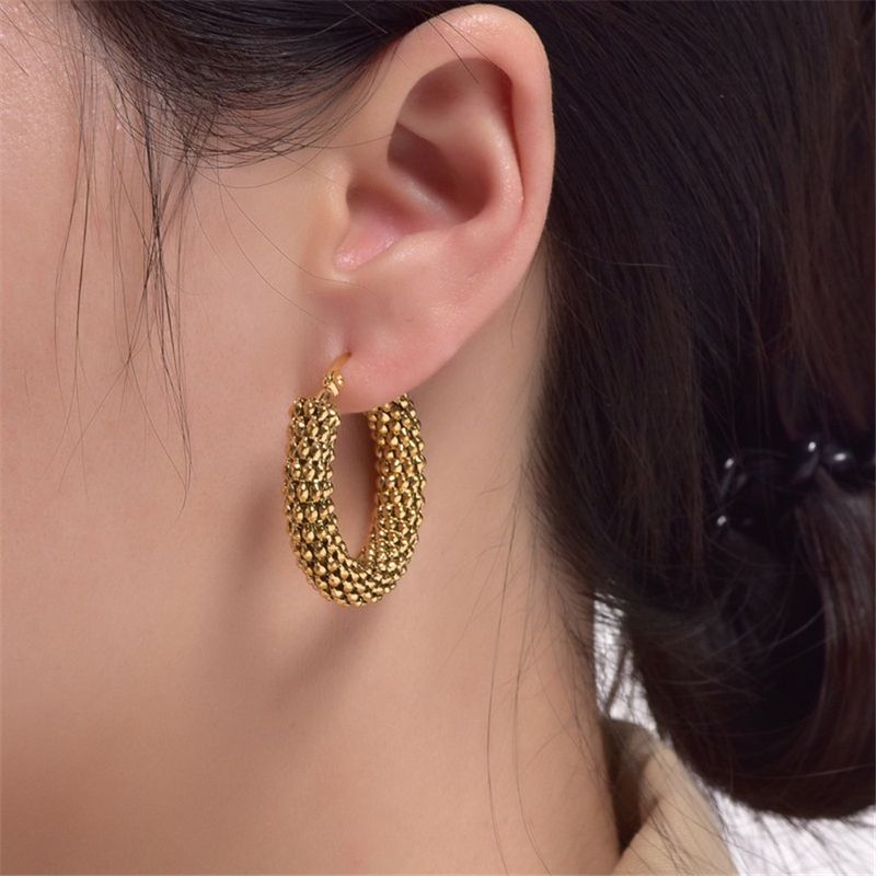 INS Internet Celebrity Style Fashion Stainless Hoop Hollow Earrings Hypoallergenic Titanium Steel Exaggerated_voghion.com