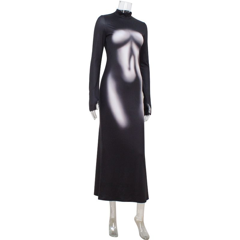 2025 Neues Slim Fit Langarmkleid mit 3D-Druck für Damen_voghion.com