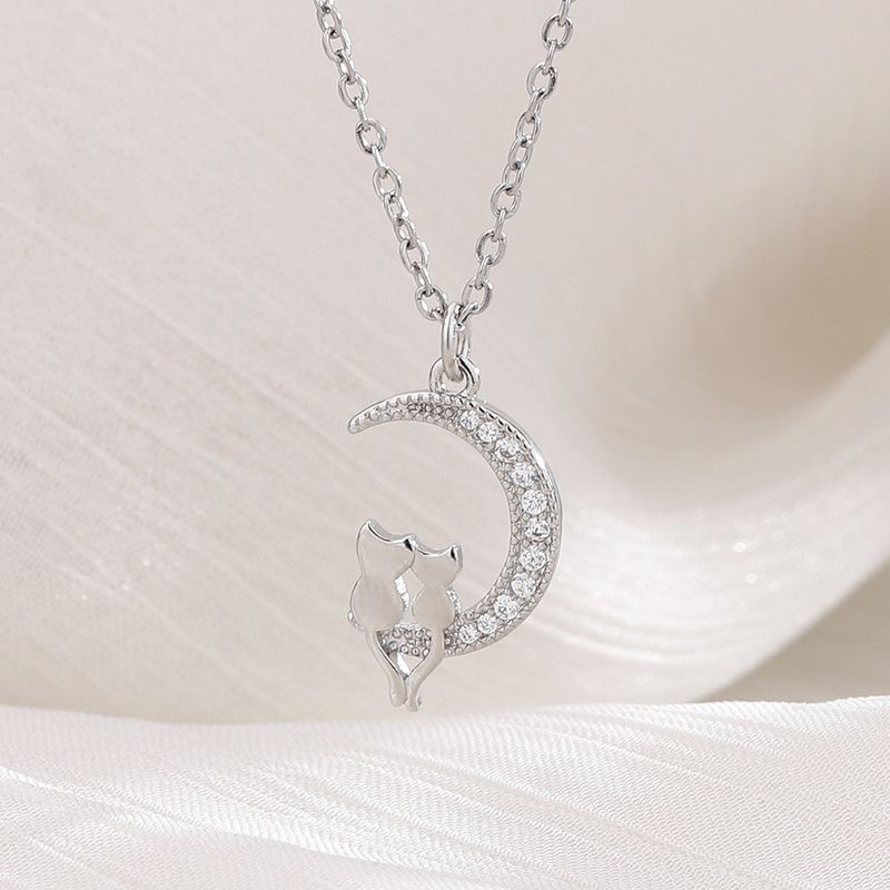 Pronta consegna originale Sterg cristallo luna gatto ciondolo collane per le donne argento femminile Chokers gioielli Collares Para Mujer_voghion.com