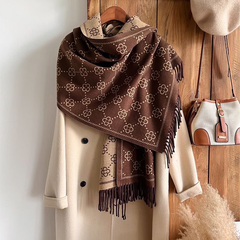 Unisex Eşarp Moda Basit Jakarlı Şerit Eşarp Uzun Püskül Yüksek Dereceli Gri Şal_voghion.com