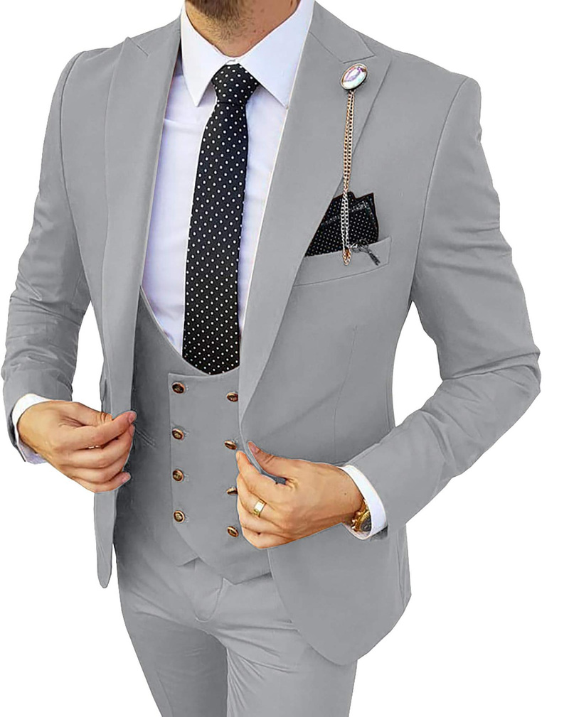 Conjunto informal de negocios de tres piezas para hombre, para novio, padrino, banquete de bodas, traje de gran tamaño para hombre._voghion.com
