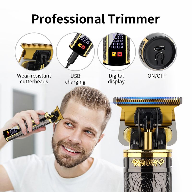 Professional Hair Clipper & Trimmer Set – Digital Display, 3-6H Runtime, Waterproof Blades For Bald Fades, Beard & Pet Grooming (12 Configurations)_voghion.com