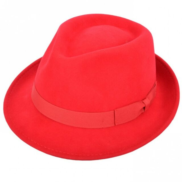 Fedora-Trilby-Hut aus 100 % Wolle, knautschbar, handgefertigt, Filz, mit Band, 11 Farben_voghion.com