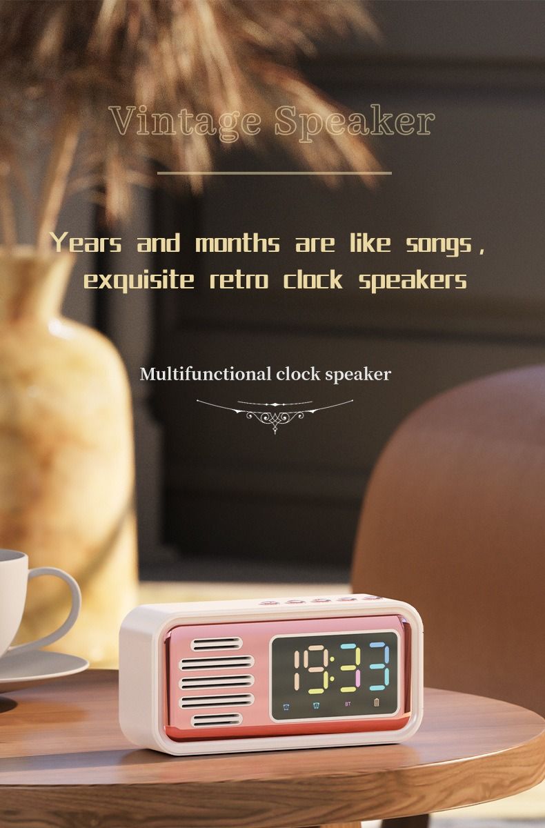 S22 Yeni Yaratıcı Retro Bluetooth Hoparlör Çalar Saat LED Renkli Dijital Ekran Masaüstü Küçük Hoparlör_voghion.com