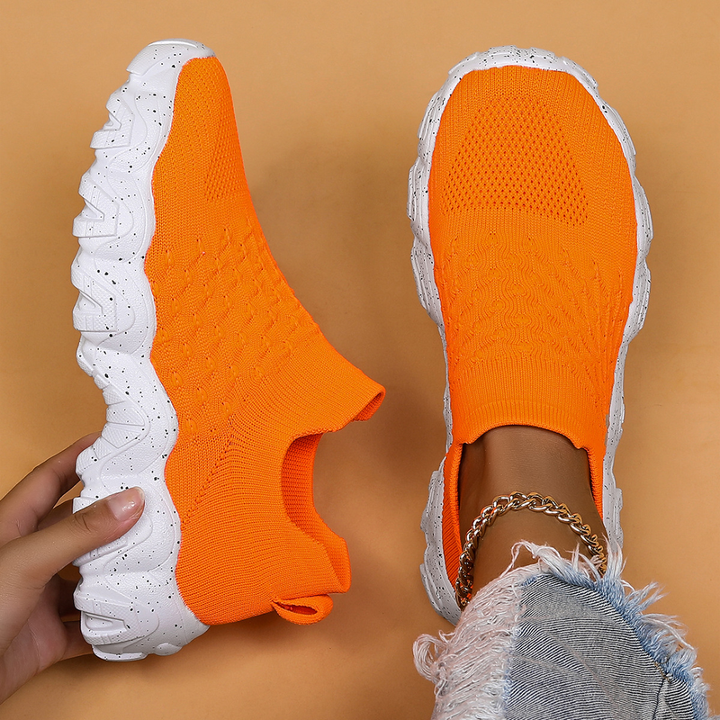 Grote maat sportschoenen voor dames, ademende vliegende gebreide sokken, schoenen met eenstaps luie schoenen_voghion.com