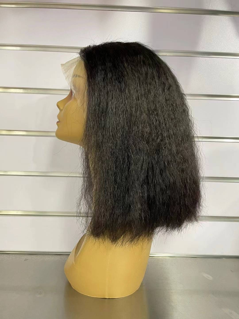 Yaki Bob perruque perruques de cheveux humains pour les femmes noires crépus droite 13x4 dentelle frontale perruque 13x5x2 partie dentelle perruque pré plumée doux Yaki perruque_voghion.com