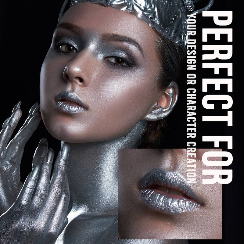 Silbernes flüssiges Körperschminken Gesichts-Makeup Bühnen-Makeup Festival-Event_voghion.com