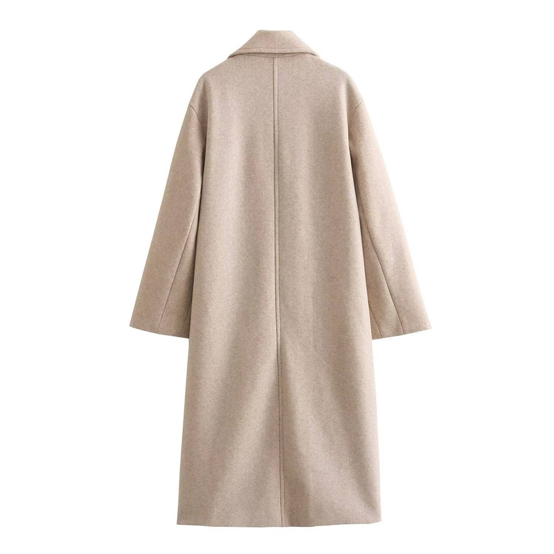 Cappotto in tweed morbido e ampio da donna autunno e inverno nuovo cappotto doppiopetto con risvolto e maniche lunghe di media lunghezza_voghion.com