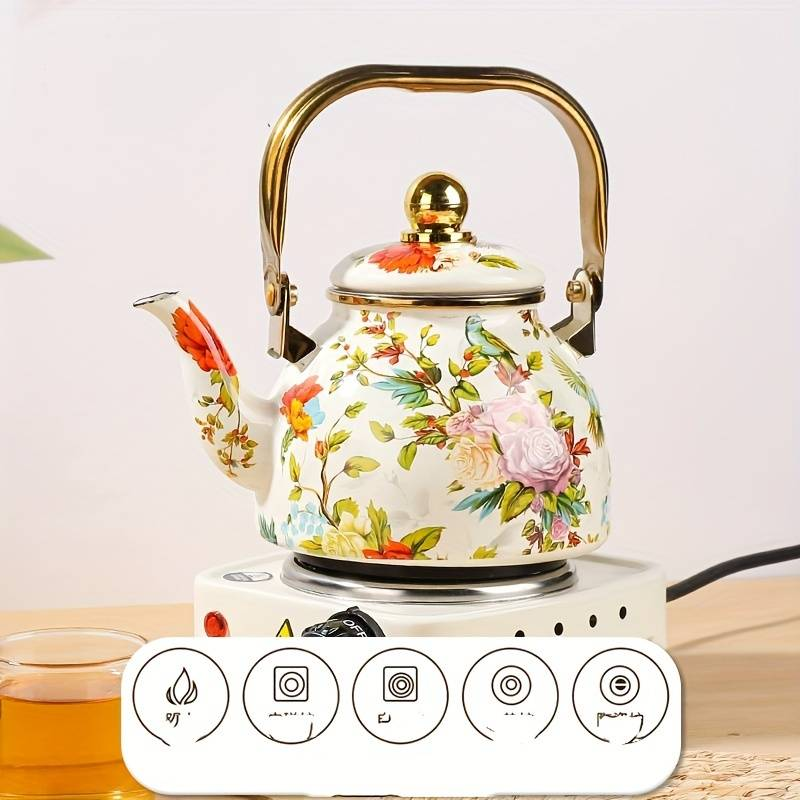 Enamel Kettle 40.58 oz - Multipurpose teapot and kettle with strainer, perfect for gift giving and festive occasions_voghion.com