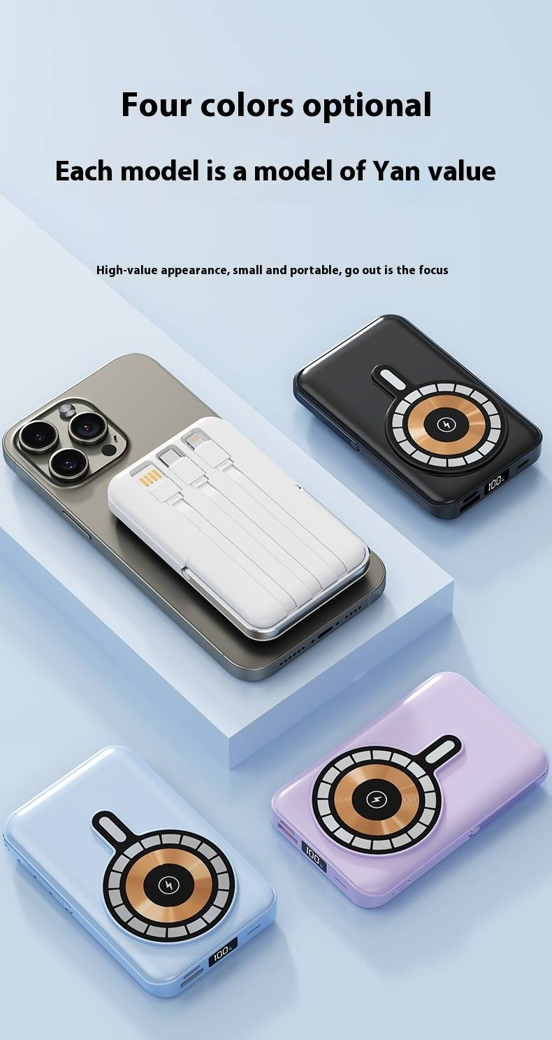 66W Süper Hızlı Şarjlı Kablosuz Manyetik Power Bank 20000 MAh Dahili Kablo Büyük Kapasiteli Cep Telefonları İçin Uygun_voghion.com