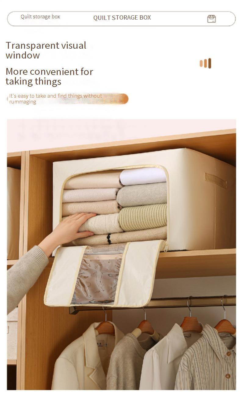 Clothes Storage Box Foldable Waterproof Household Quilt Storage Box Large Capacity Visible Bedroom Clothes Storage Box_voghion.com