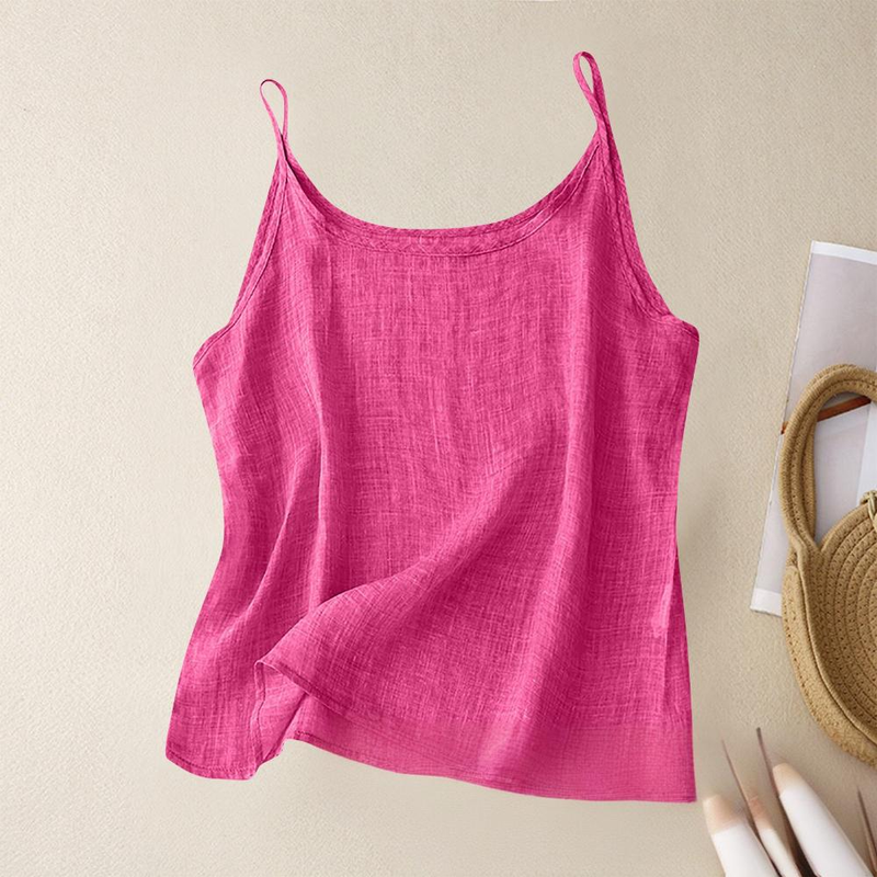 Damenbekleidung Vintage Leinen-Camisole-Top für Damen – atmungsaktive ärmellose Sommerbluse, lockere Passform, weiche Baumwollmischung, 12 Farben (S-XXXXXL)_voghion.com