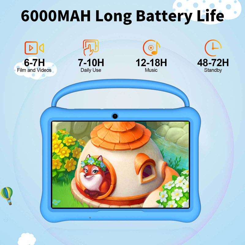Tableta de aprendizaje para niños Pritom M10: tableta educativa Android de 10 pulgadas con WiFi y Bluetooth, soporte, 64 GB de almacenamiento, cámara dual, batería de 7 a 9 horas, color rosa/azul_voghion.com