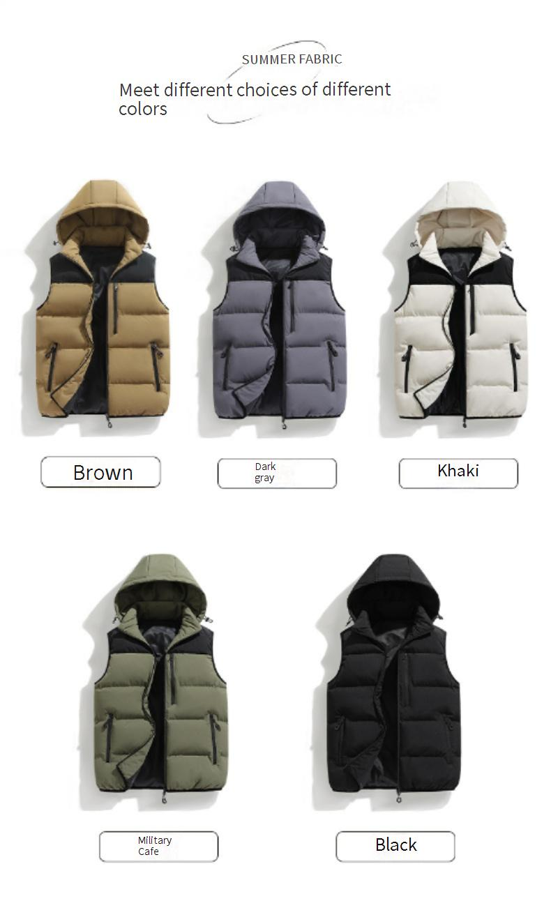 Chaleco con capucha desmontable para hombre: impermeable, multibolsillos y acolchado para exteriores (L-XXXXL, poliéster de secado rápido, unisex, estilo urbano)_voghion.com