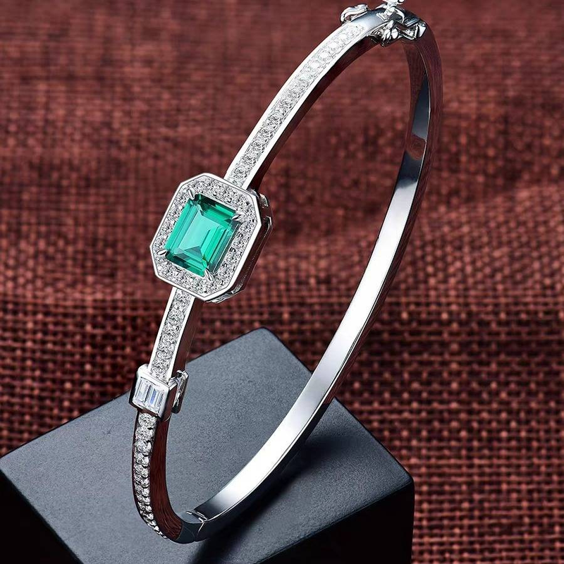 Women's Jewelry Elegant Square Emerald Bracelet With High Carbon Diamonds, 925 Sterling Silver Minimalist Dainty Cuff For Everyday Wear_voghion.com