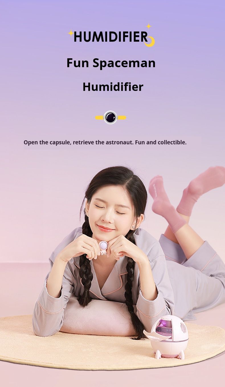 Space Capsule Humidifier - USB/Battery Powered, 0.5L Tank, 36dB Quiet, ABS Shell, Portable For Home & Office (White/Lavender/Black)_voghion.com