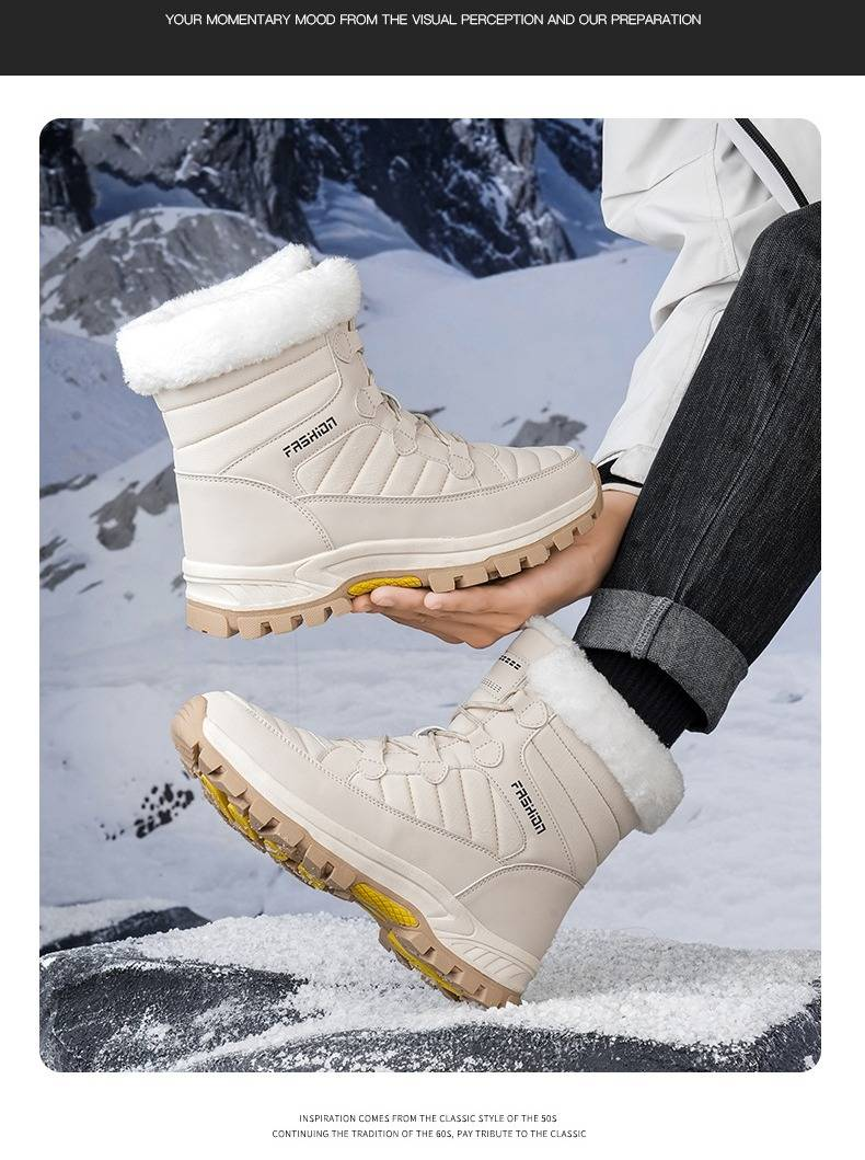 Women's Winter Snow Boots With Faux Fur Lining, Waterproof & Slip-Resistant, High-Top Warm Ankle Boots For Men And Women, Casual Lace-Up Thermal Shoes_voghion.com