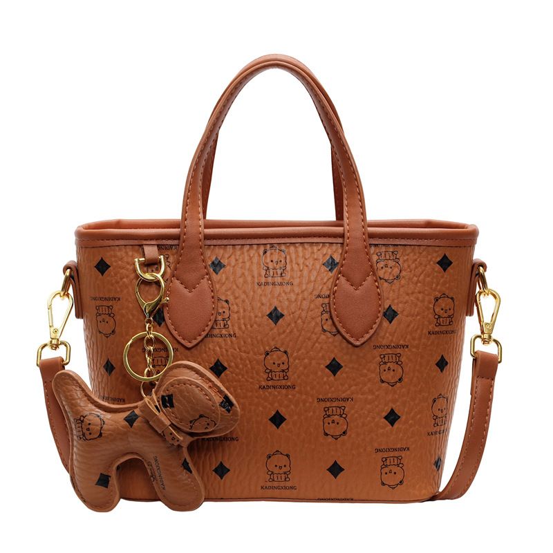 Borsa a tracolla con stampa di orso carino da donna, modello a secchiello, modello a spalla, modello 2025, per ufficio e pendolarismo._voghion.com