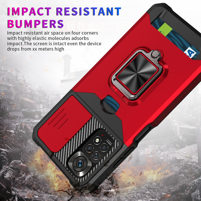 Kartensteckplatz Fingerring Kameraschutzhülle für Xiaomi Redmi Note 12 4G 12 Pro 11 Pro + 11S Note11 Mi 11 Lite Armor Hybrid_voghion.com