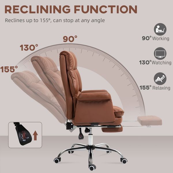 HOMCOM PU Leather Executive Office Chair, Ergonomic And Reclining Office Desk Chair With Footrest, Brown_voghion.com