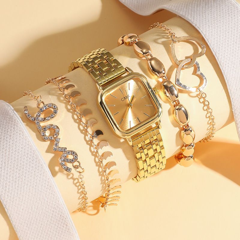 Quartz Steel Band Women's High-End New Watch Love Heart Gold Bracelet Fashionable Design Set_voghion.com