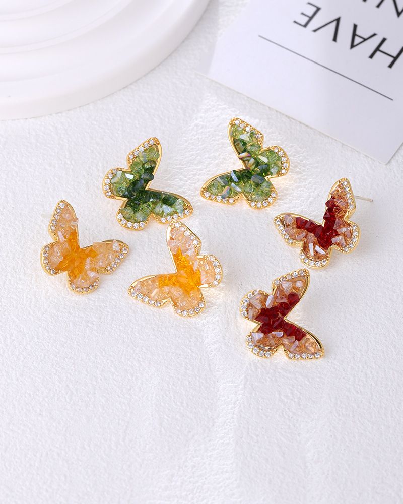Orecchini da donna con cristalli sfumati a forma di farfalla della foresta, freschi e dolci, super lucidi, di alta qualità_voghion.com