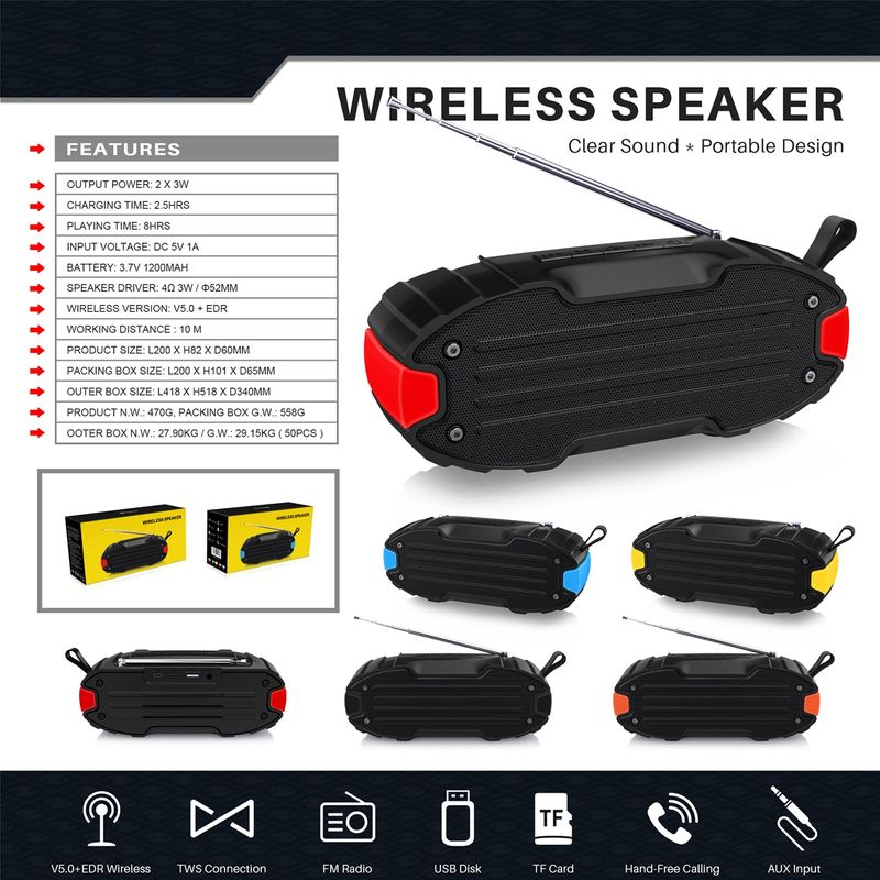 Nowy głośnik zewnętrzny Rixing NR-907FM TWS Bluetooth z obsługą połączeń głośnomówiących / FM z uchwytem i anteną (niebieski)_voghion.com