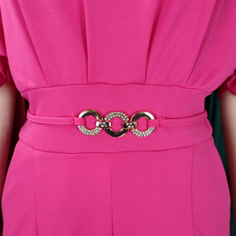 Roupas femininas moda verão feminina gola redonda cor sólida cintura alta tamanho grande perna larga macacão_voghion.com