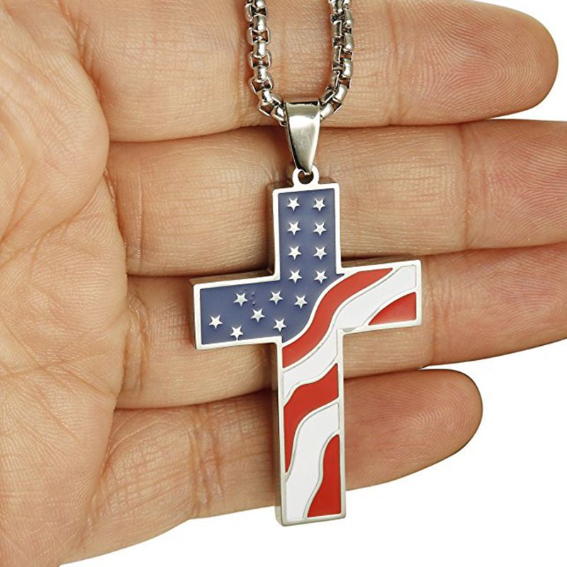Heißer Verkauf Halskette Für Männer Amerikanischen Unabhängigkeitstag Kreuz Anhänger Ohrringe Paar Set Schmuck_voghion.com